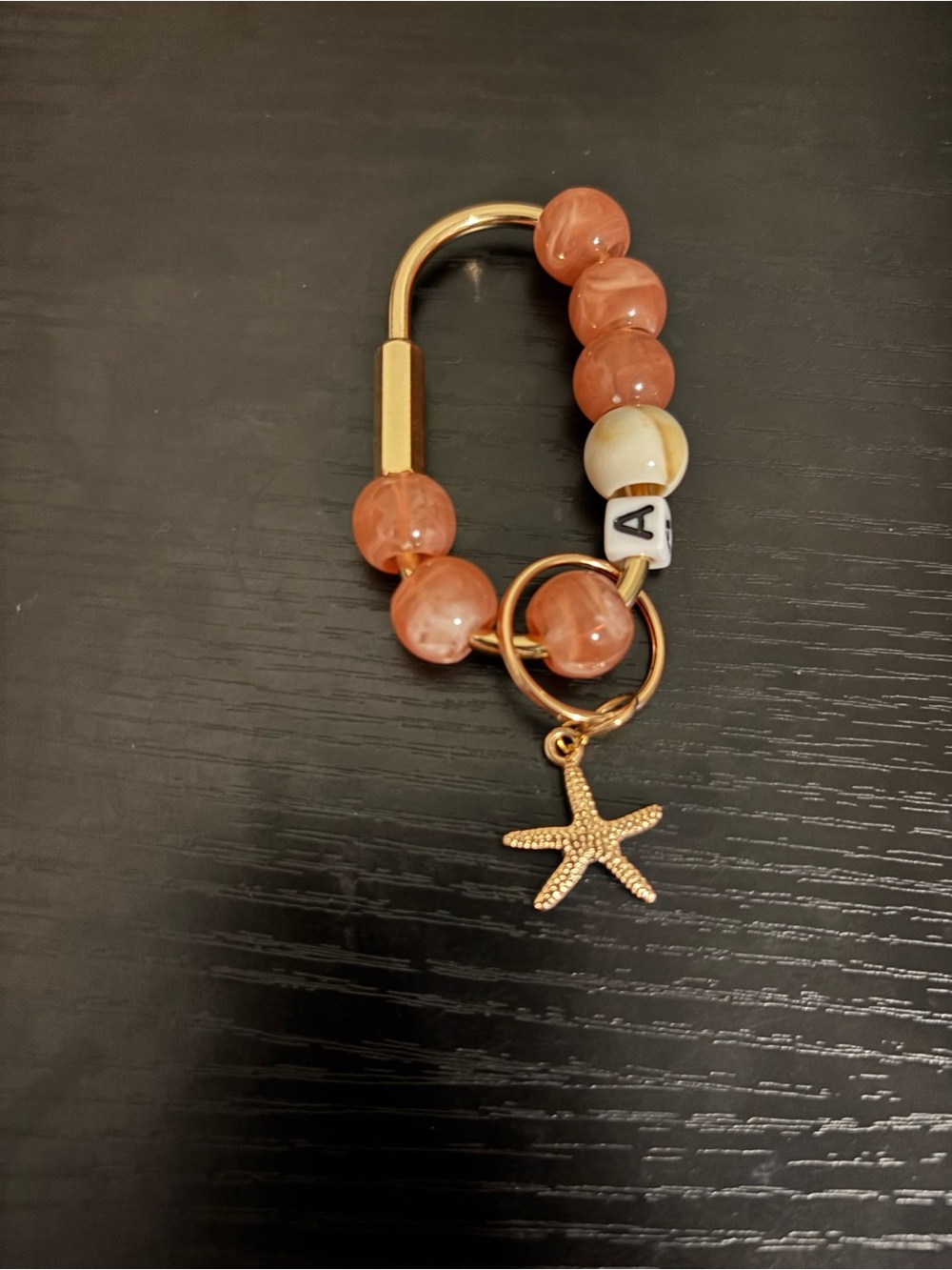 Gold Starfish Beaded Keyring with Coral Beads